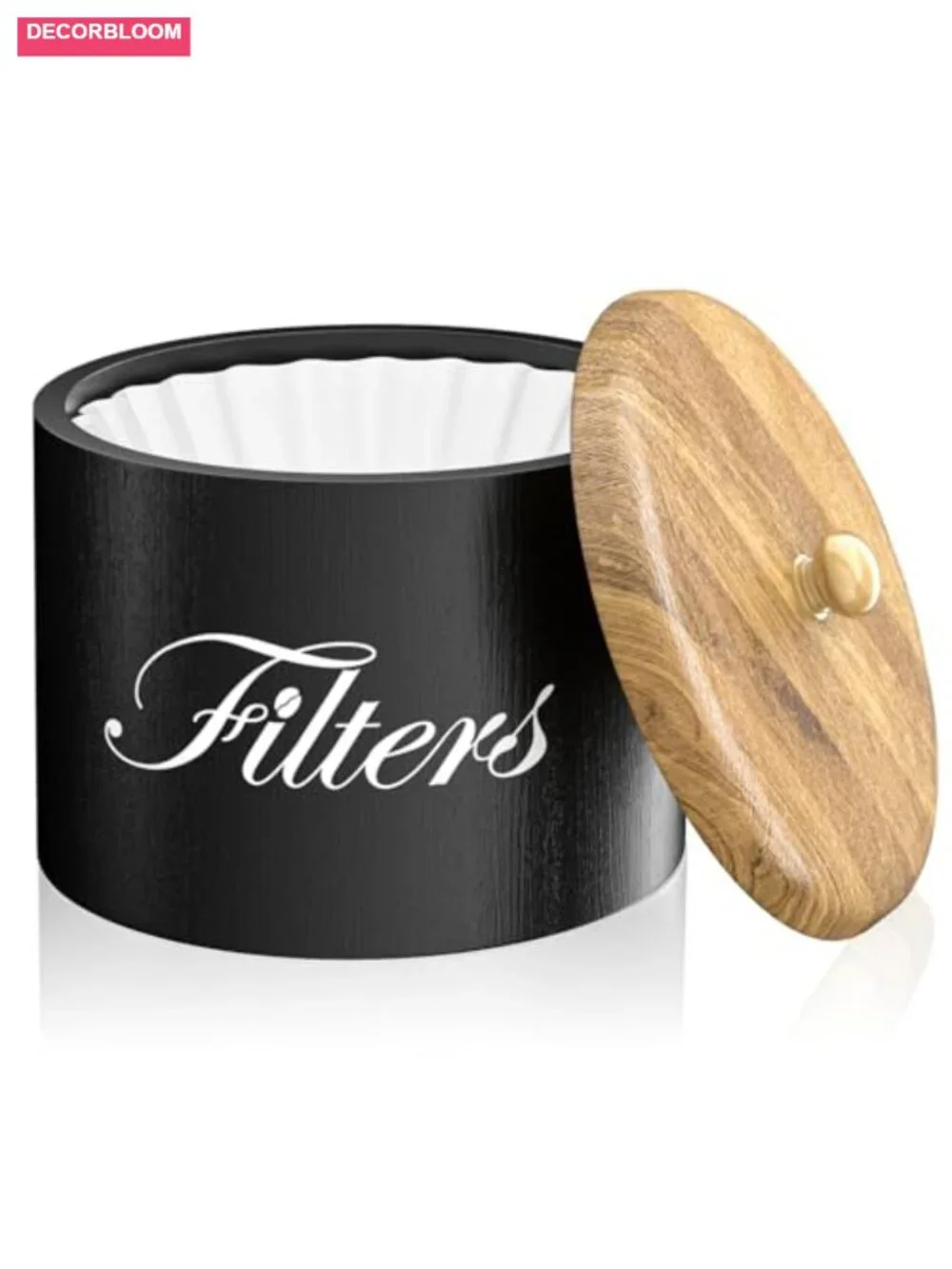 Wooden Coffee Filter Holder with Lid - Basket Storage Container for Counter -